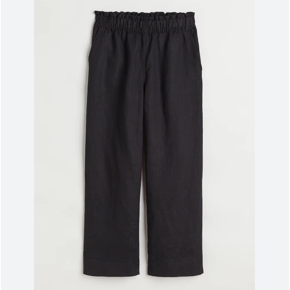 Linen black pull-on waistband pants with pockets size XS H&M